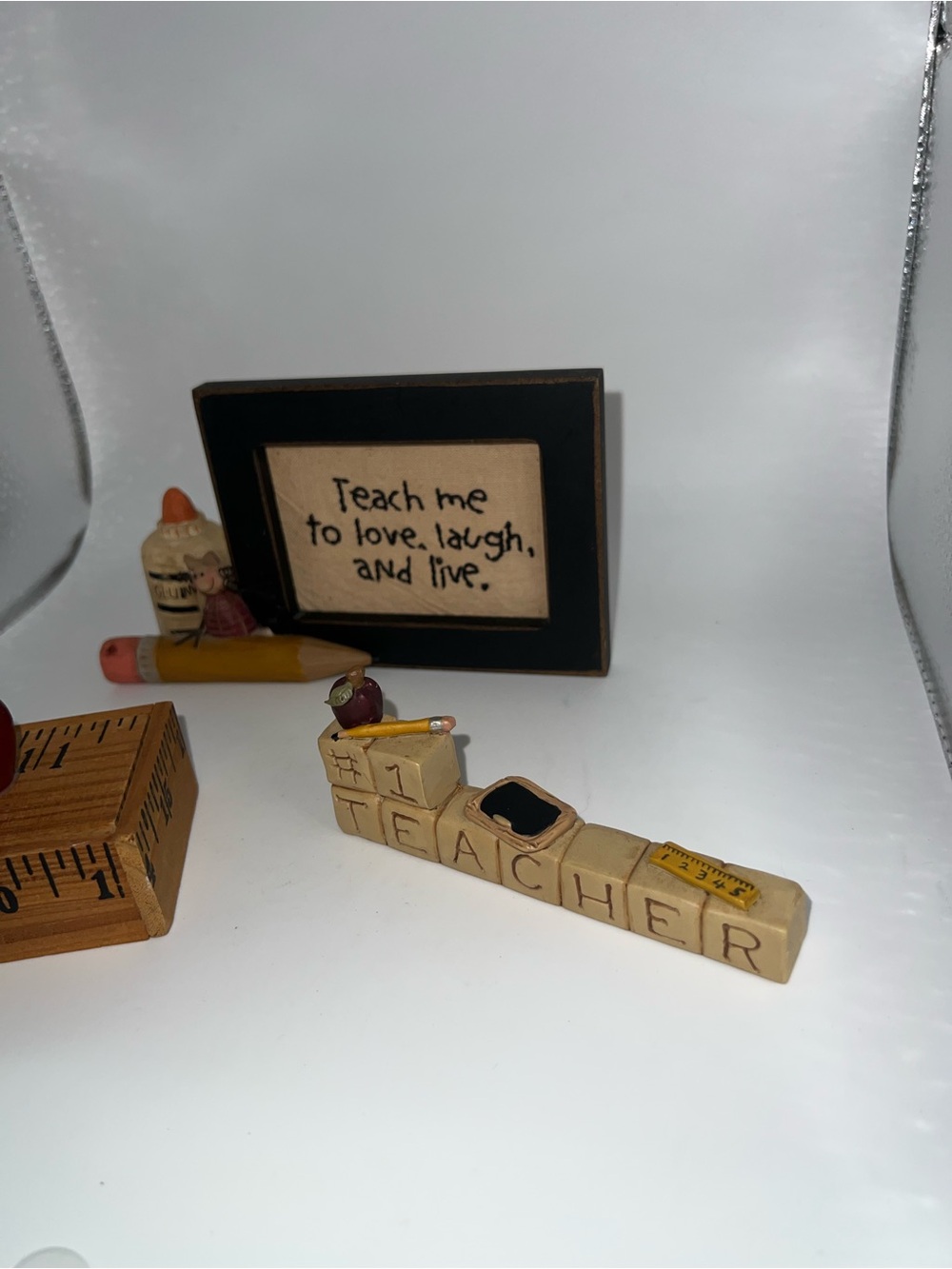 Teacher Desk Decor Set with Ruler Block, Apple & Mini Sign - Picture 3 of 10